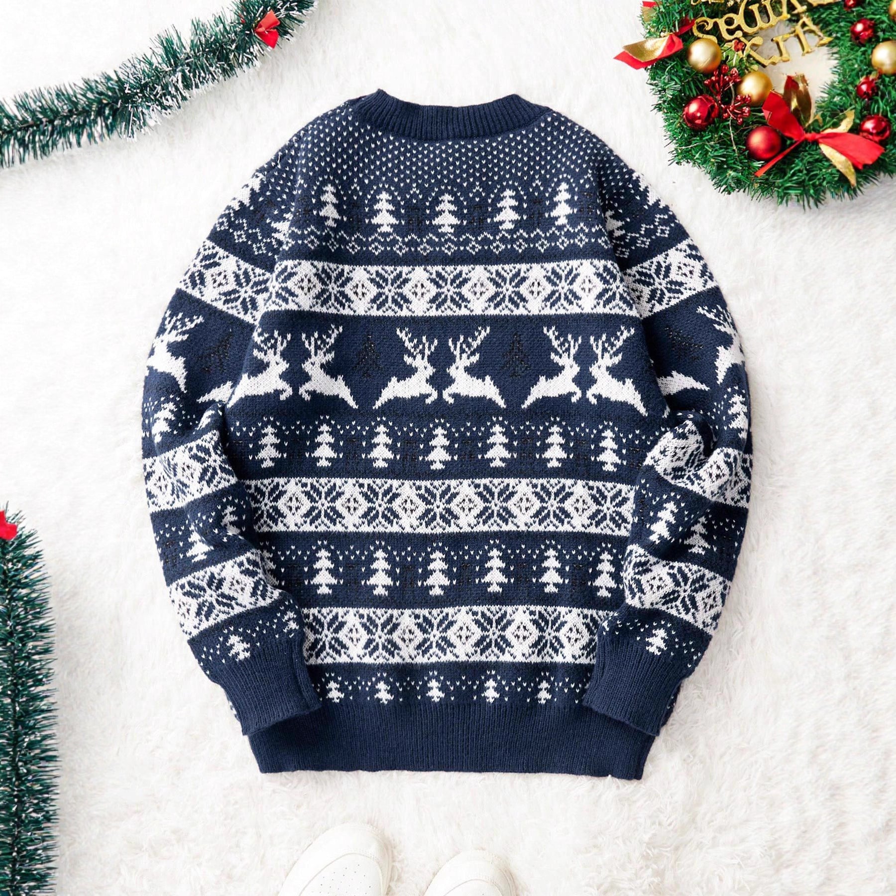 Christmas Sweater Men's Round Neck Loose Jacquard Knitwear
