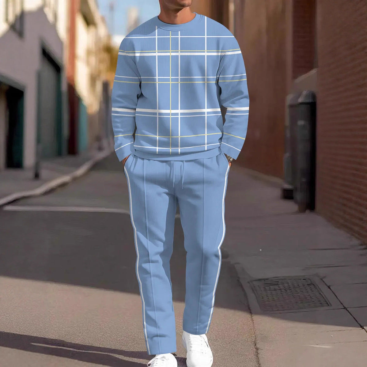 Autumn Casual Fashion Men's 3D Digital Print Round Neck Loose Sweatshirt And Sweatpants Set