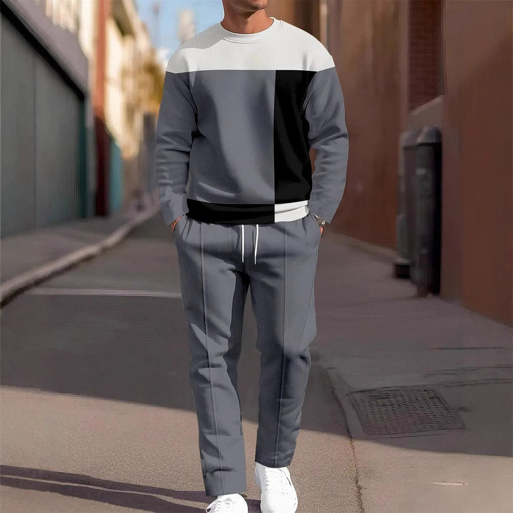 Fashion Men's Casual Sporty Round Neck Sweatshirt And Pants Two-piece Set