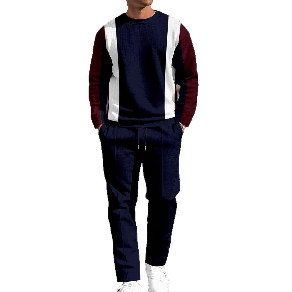 Fashion Men's Casual Sporty Round Neck Sweatshirt And Pants Two-piece Set