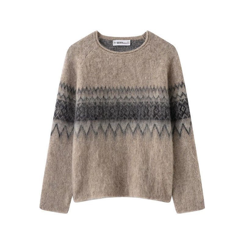Women's Distressed Effect Jacquard Knit Sweater