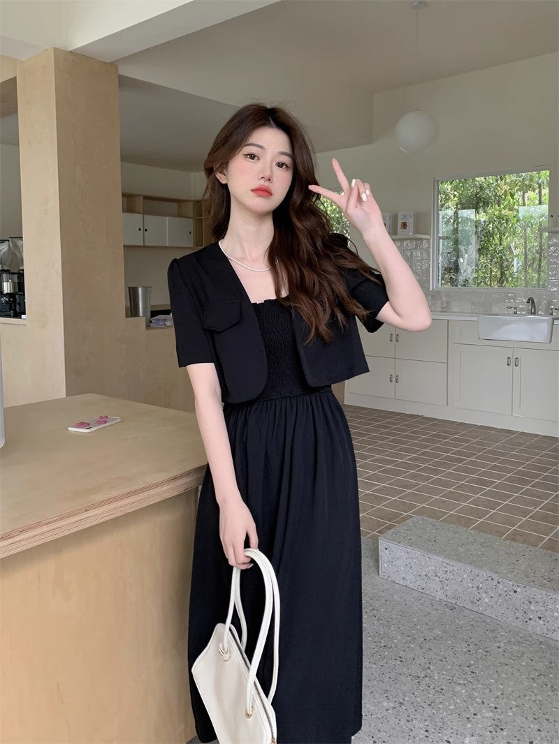 Korean-style Fashionable And Stylish Short-sleeved Blazer With Dress Set
