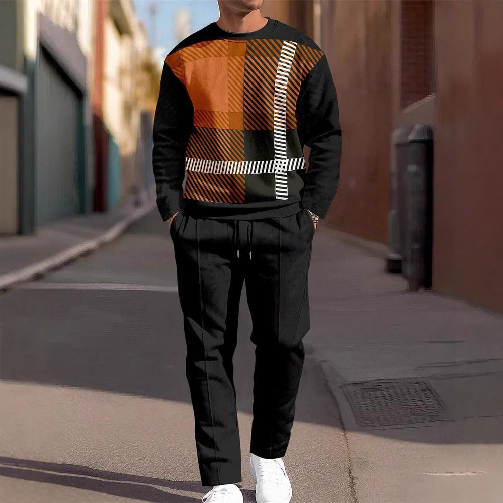 Fashion Men's Casual Sporty Round Neck Sweatshirt And Pants Two-piece Set