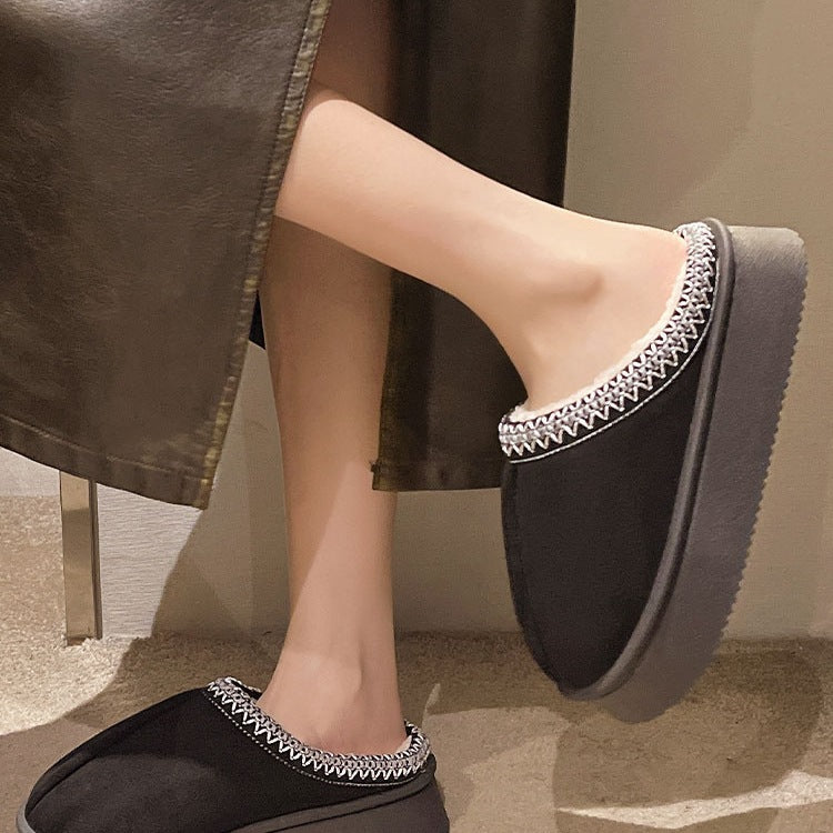 Suede Cotton Slippers Women Autumn Winter