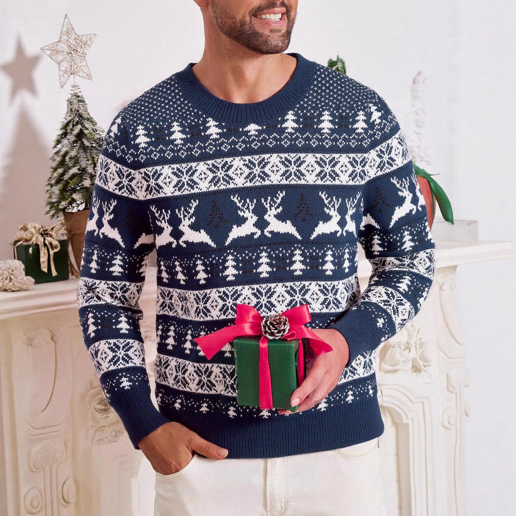 Christmas Sweater Men's Round Neck Loose Jacquard Knitwear