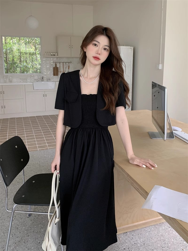 Korean-style Fashionable And Stylish Short-sleeved Blazer With Dress Set