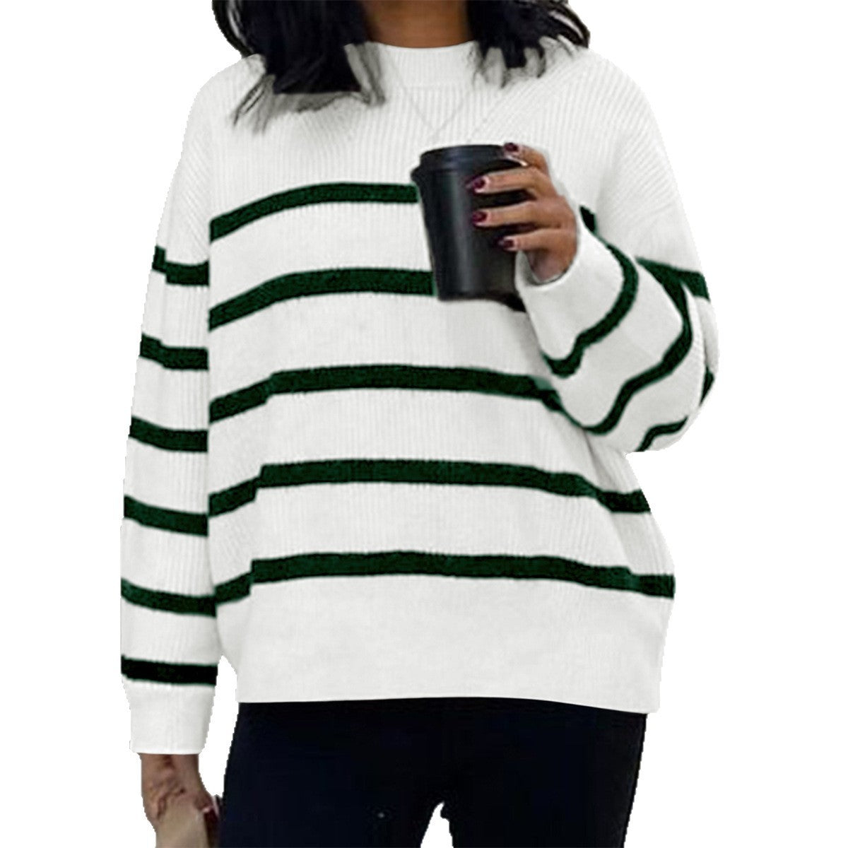 European And American Casual Striped Knitted Long-sleeved Top