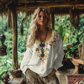 Printed Women's Round Neck Retro Bohemian Top