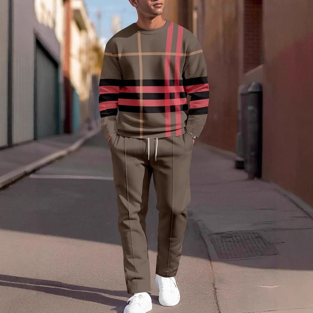 Autumn Casual Fashion Men's 3D Digital Print Round Neck Loose Sweatshirt And Sweatpants Set