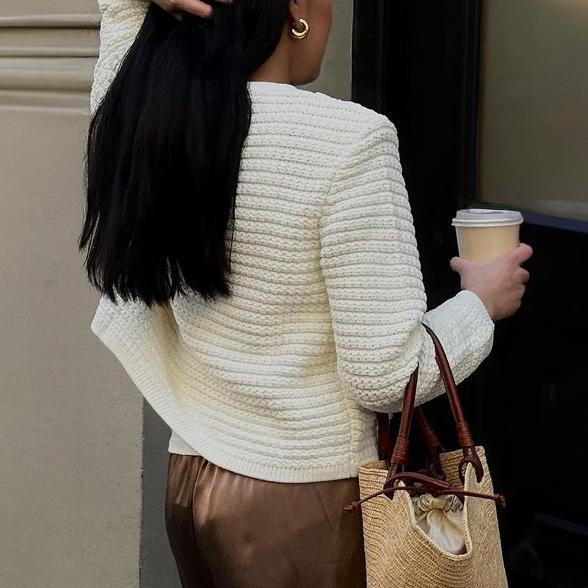 Fashion Long Sleeve Button Shirt Sweater Women's Clothing