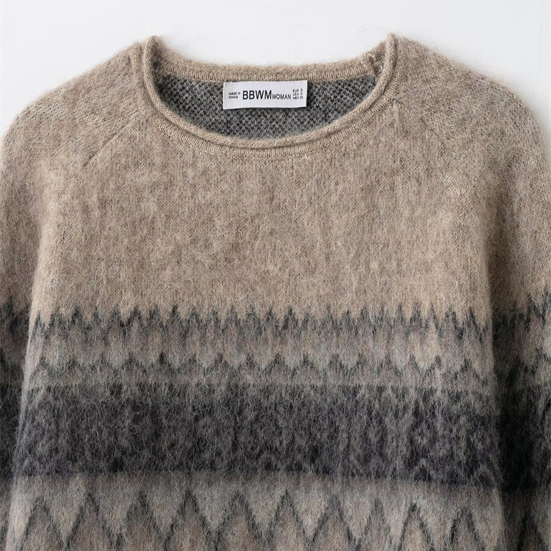 Women's Distressed Effect Jacquard Knit Sweater