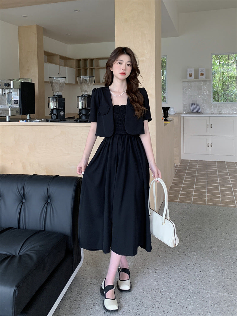 Korean-style Fashionable And Stylish Short-sleeved Blazer With Dress Set